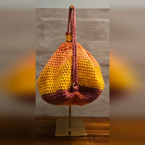 Crochet Drawstring Backpack - Orange & Yellow - Picture 3 of 6